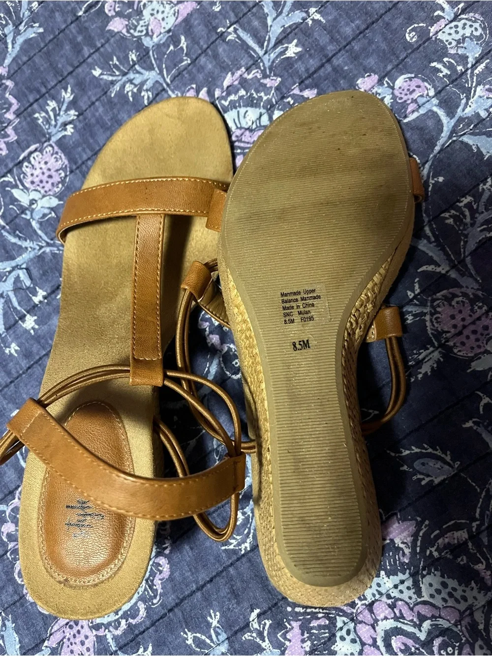 Women’s Tan Wedge Sandals - Casual T-Strap Style